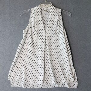 Spense Womens Polka Dot Sleeveless V-Neck Blouse White Black Size Medium‎